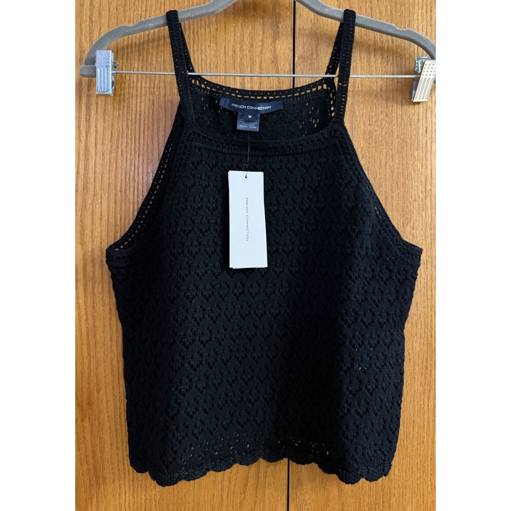 French Connection Cotton Nora Crochet Tank Top Black Medium